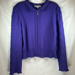 St. John Collection Purple Zippered Knit Sweater Jacket, Size 14.